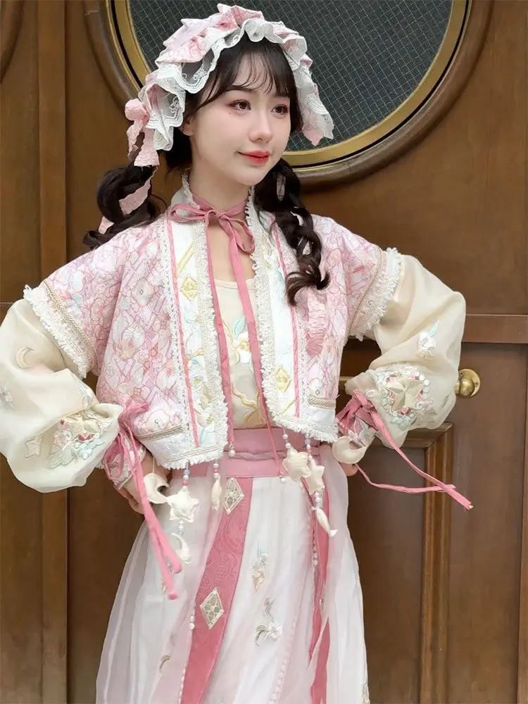 Guimeng Hanfu-Conjunto de falda con cuello transparente para mujer, primavera y verano