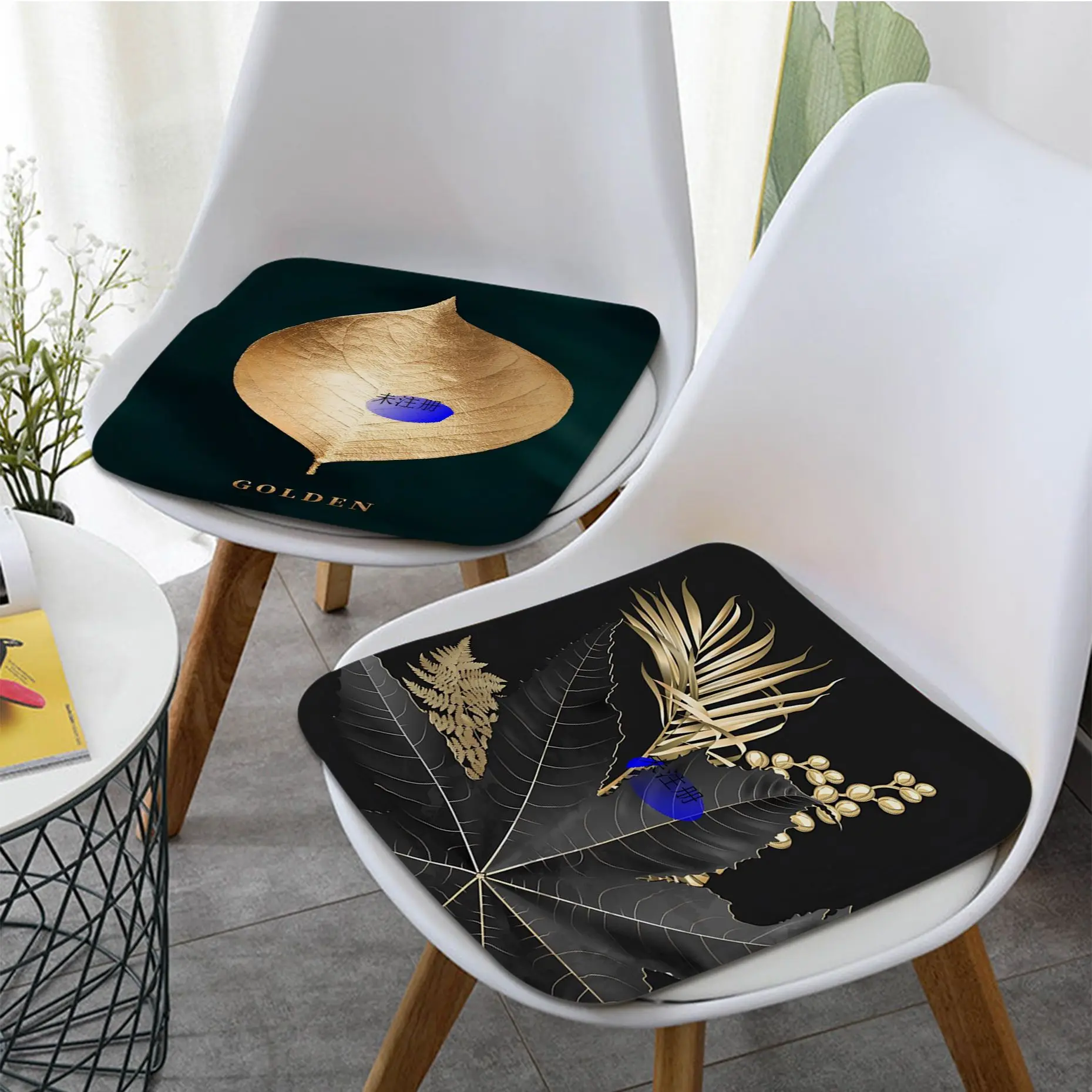 

Black gold plant leaf Tie Rope Dining Chair Cushion Circular Decoration Seat For Office Desk Chair Cushions