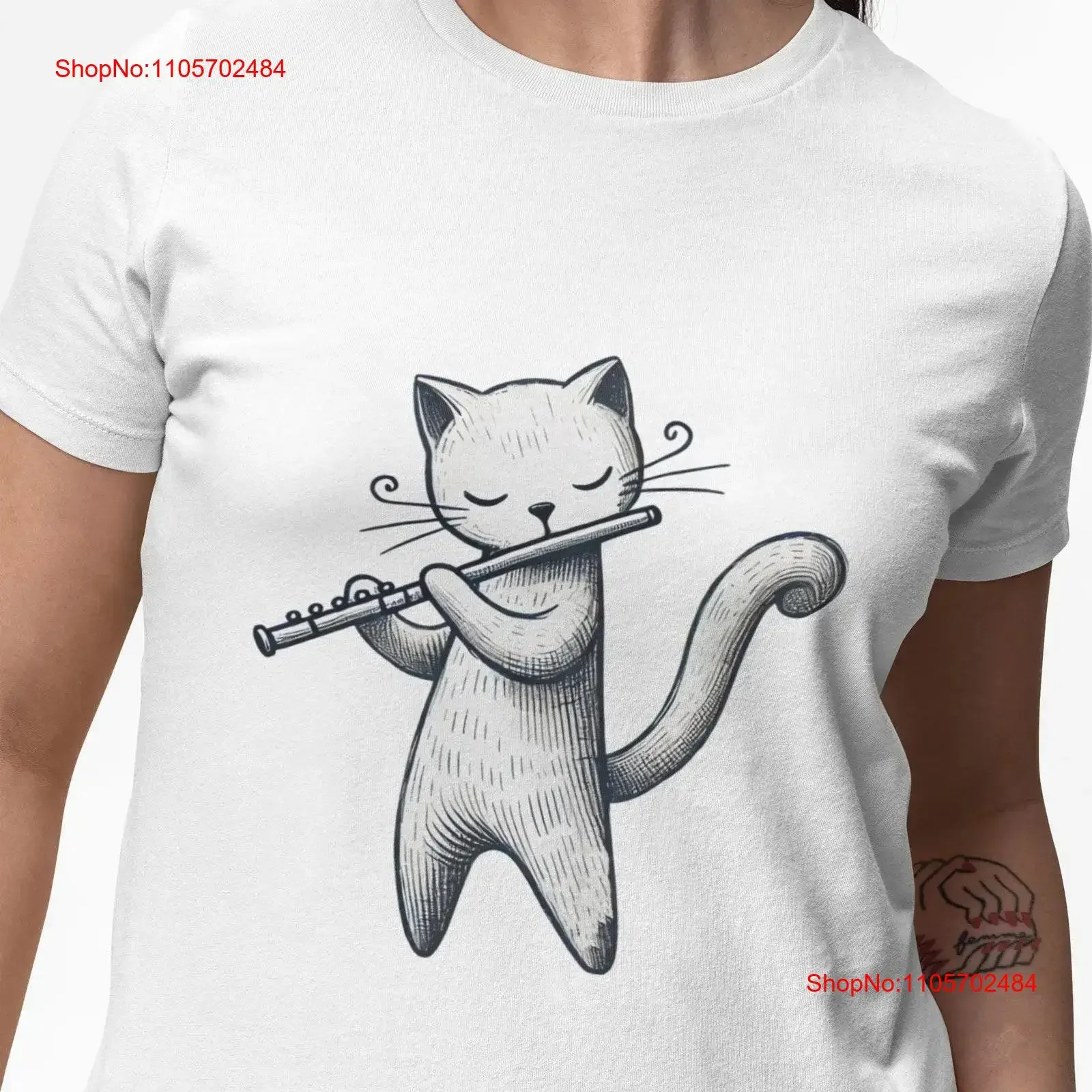 Musical Cat T Shirt Flute Playing Novelty Design Cute Music Lover Top Idea for Fans Unique Apparel vintage Washed Stretched