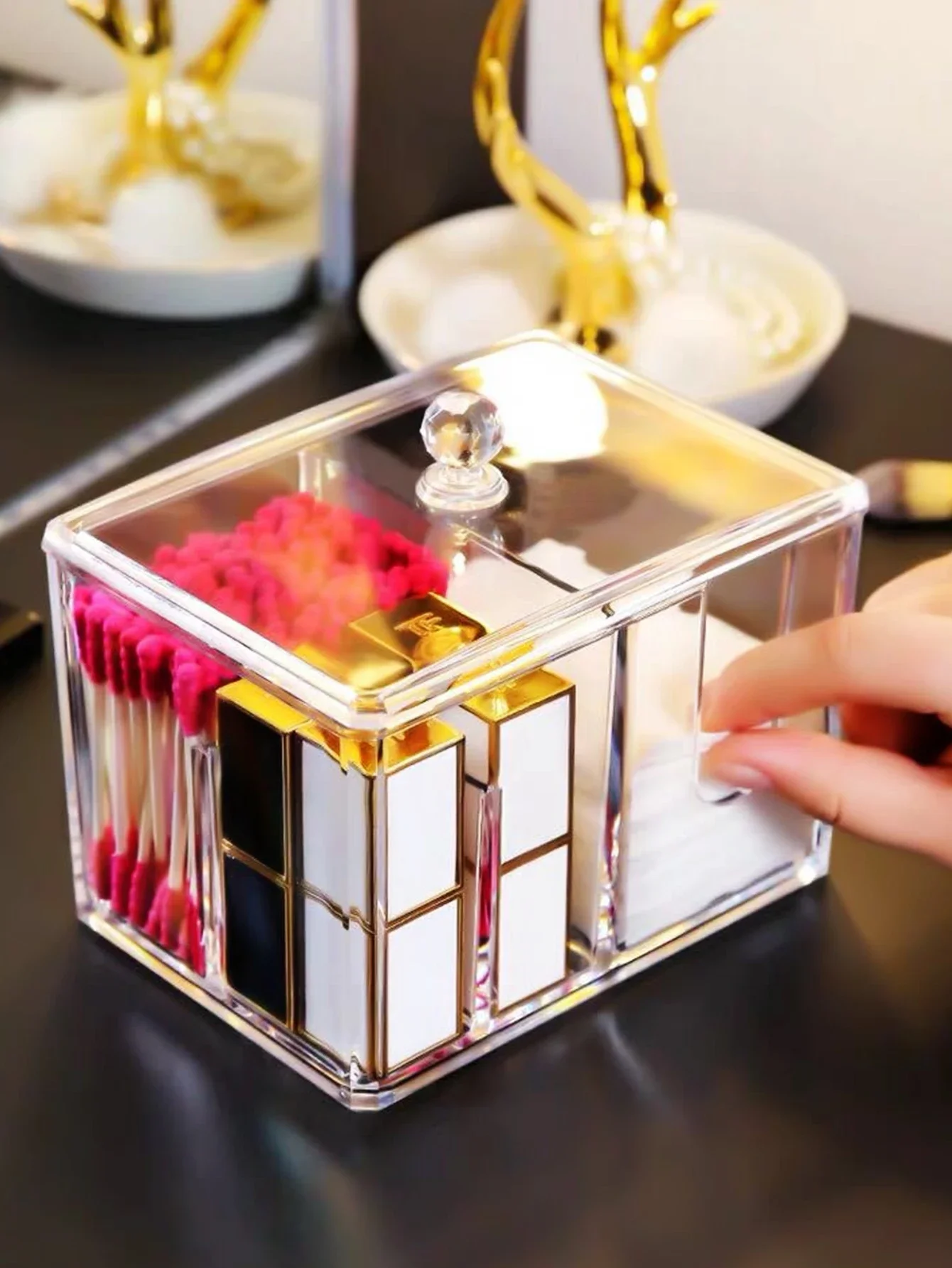 Cotton Swab Storage Box Square Transparent With Cover Dustproof Multifunctional Makeup Makeup Removal Portable Desktop Plastic