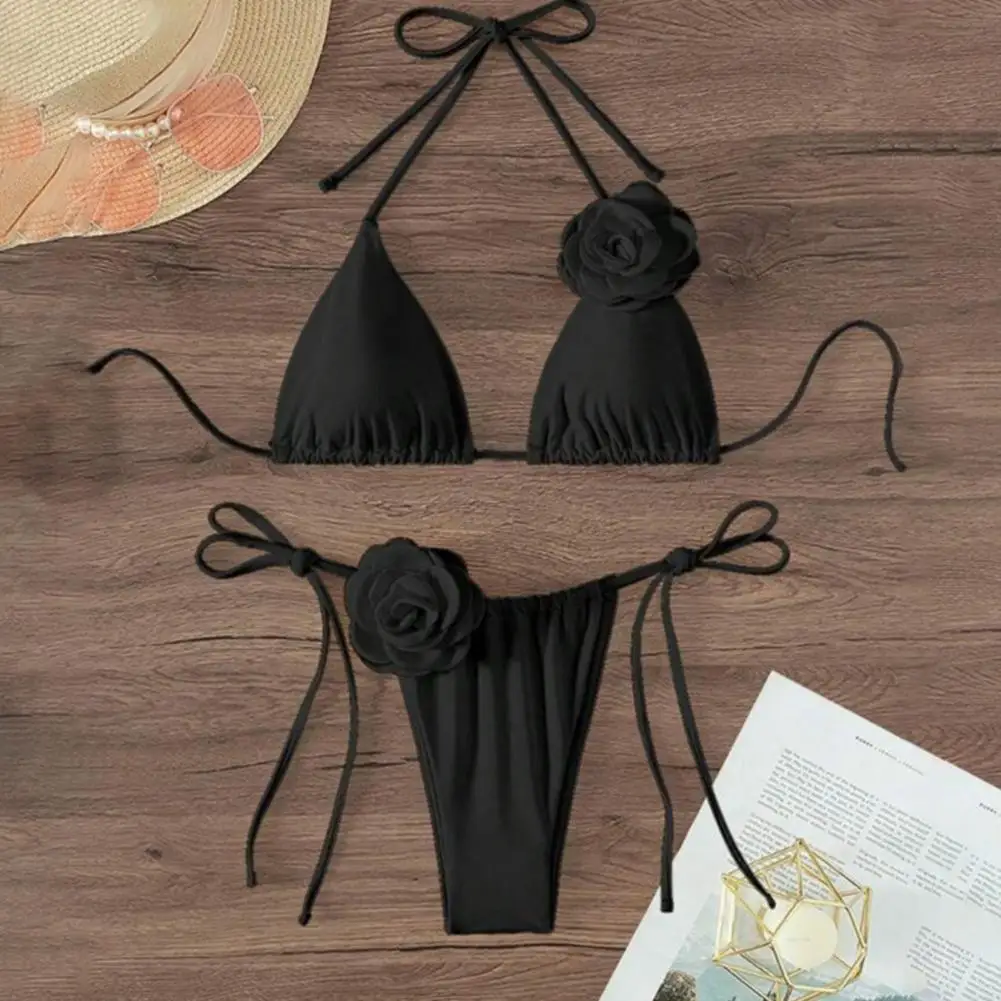 Women Bikini Set Sexy Lace-up Halter Neck Side Tie Thong Swimsuit Bandage Style Brazilian Swimwear  Lady Beachwear Bathing Suit