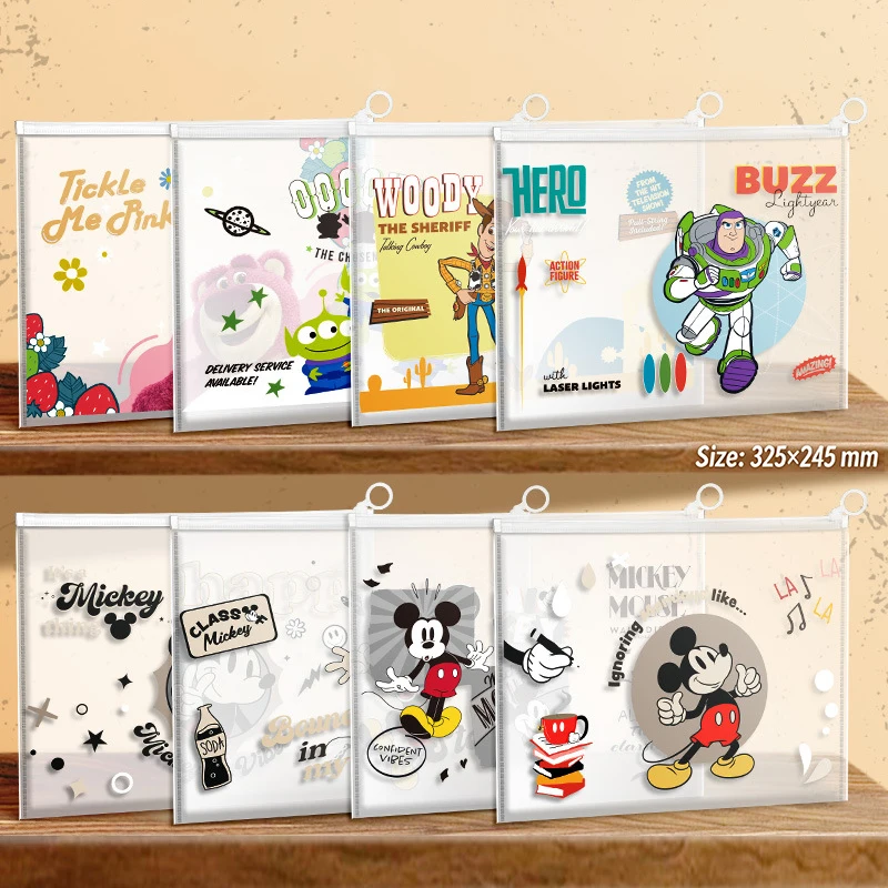 4Pcs A4 File Folders, Mickey, Toy Story & Princess Series PP Ring Binders, Thickened Document Storage Folder Bags