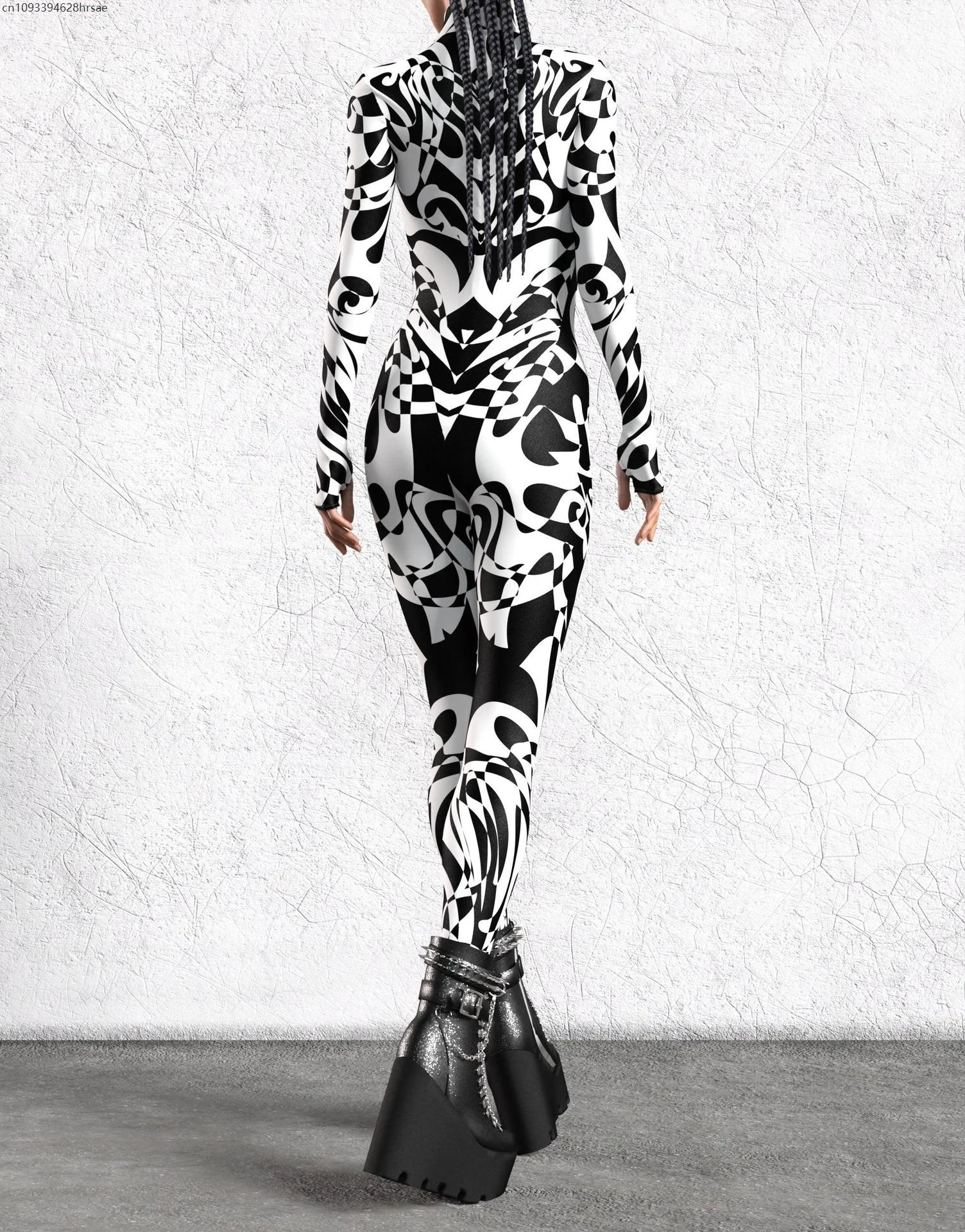Simplicity Black White Art Jumpsuit Holiday Party Cosplay Costume New Year Xmas Shows Women Bodysuit Performance Zentai