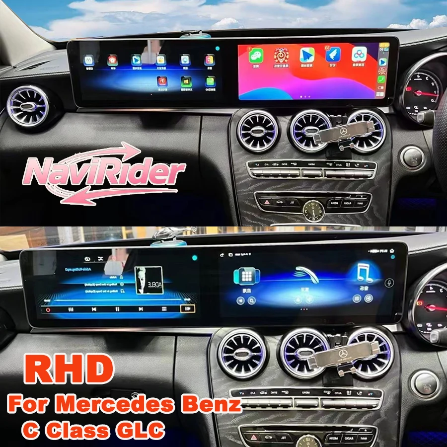 Автомагнитола RHD с двумя экранами 24,6 дюйма на Android 15 для Mercedes-Benz C-класса GLC NTG 5.0 6.0, Carplay, GPS-навигация, Bluetooth, видеоплеер