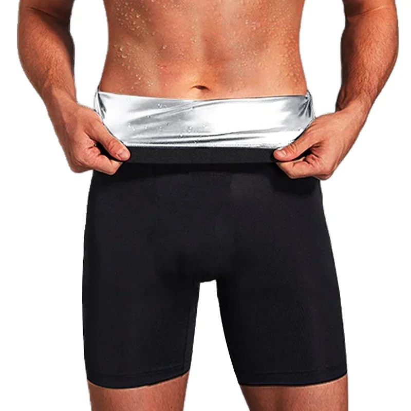 Men Sweat Sauna Shorts Body Shaper Fat Burning High Waist Trainer Shapewear Slimming Pants Fitness Running Sports Pants