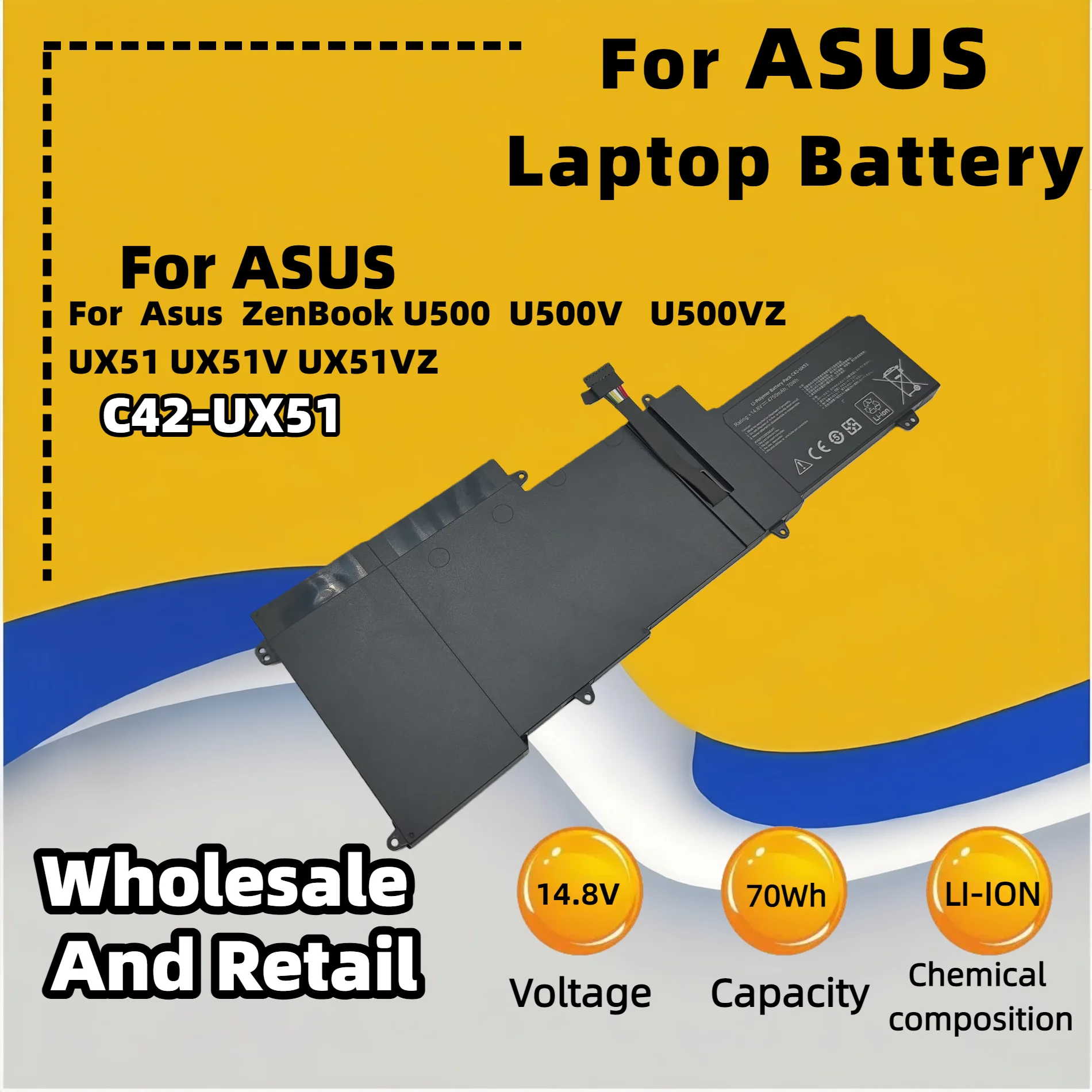 FRLESUI For Asus ZenBook UX51 UX51V UX51VZ U500 U500V U500VZ BX51V Replacement C42-UX51 Laptop Battery