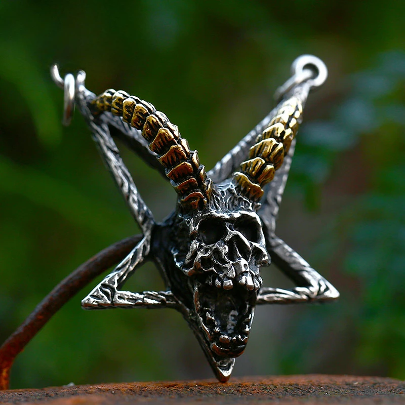 Europa e América Cor Prata Colar Pingente, Adornado com Cor do Ouro, Pentagrama Chifre, Cabeça de Ovelha, UNISEX, Pingente Bonito Legal