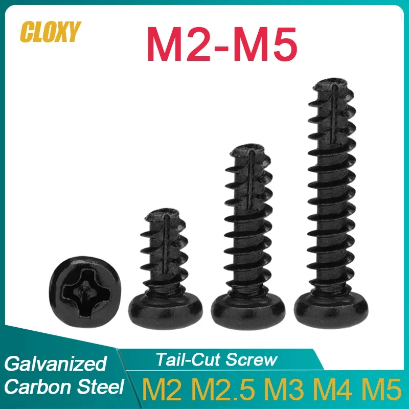 Black Galvanized Carbon Steel M2 M2.3 M2.6 M3 M4 M5 PT Pan Round Head Self Tapping Screw Tail-Cut Phillips Cross Recessed Head