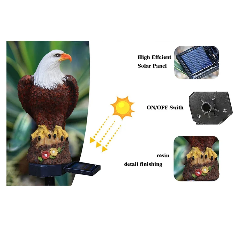 

【Party-Decoration】Solar Garden Light Resin Bald Eagle Figurine Dusk Dawn Solar Yard Light Animal Solar Stake Light Outdoor Decor