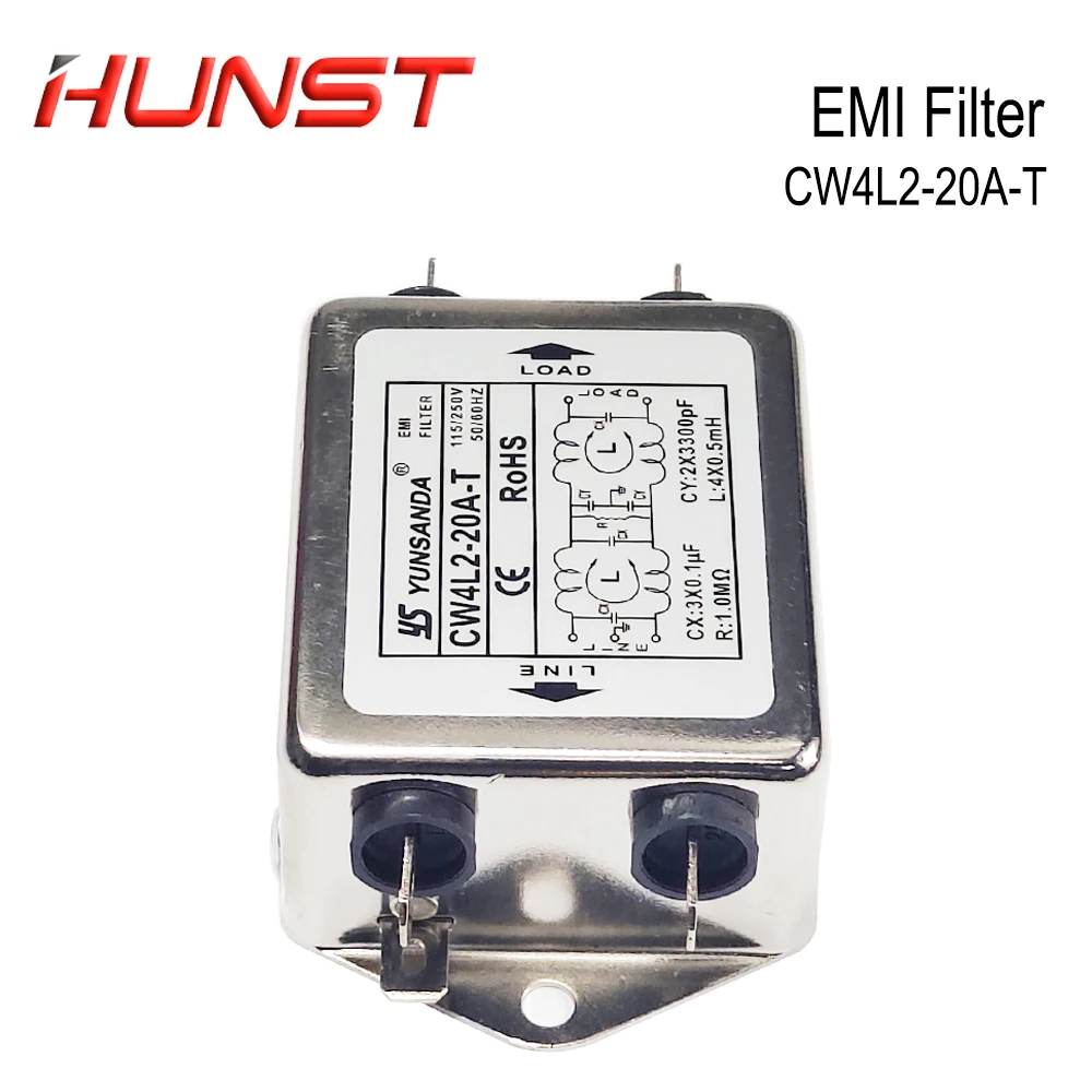 Hunst Power EMI Filter CW4L2-20A-T Single Phase AC 115V / 250V 20A 50/60HZ For Laser Cutting Machine And Laser Marking Machine.