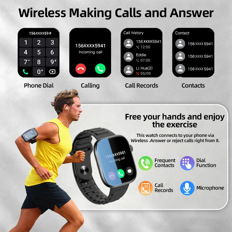 LIGE Smart Watch Man 1.83” HD Screen Custom Watch Face Women’s Health Monitor Watch Bluetooth Call Sports Smartwatches Fashion