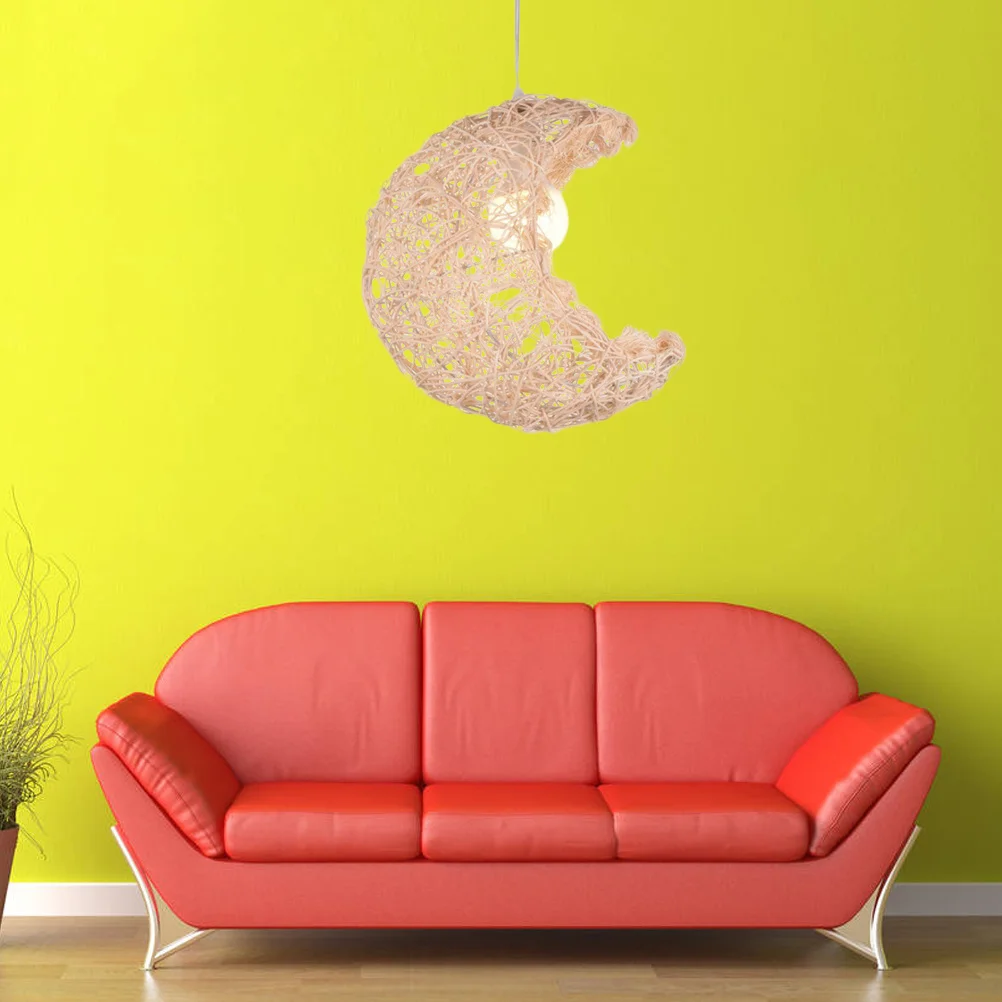 

Moon Shaped Ch Bedroom Ceiling Lamp Creative Hanging Light Rattan Design Durable Home Bar Restaurant Decor