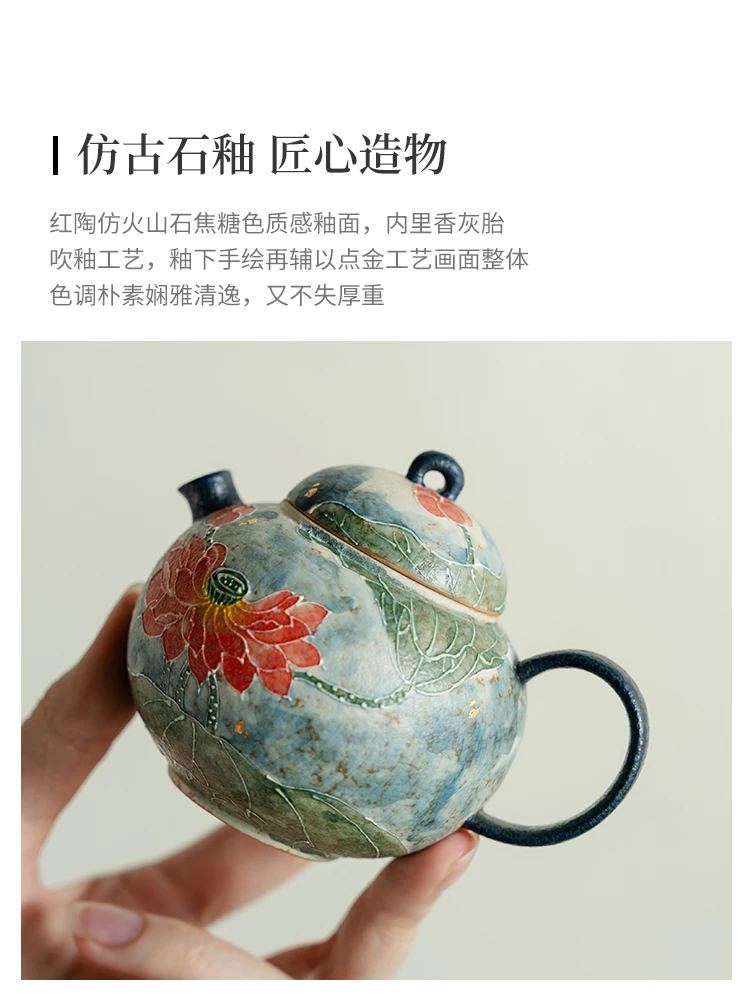 Open and Tie round Belly Teapot High-End Creative Household Tea Ware Chinese Ceramic Drinking Single Kung Fu Set