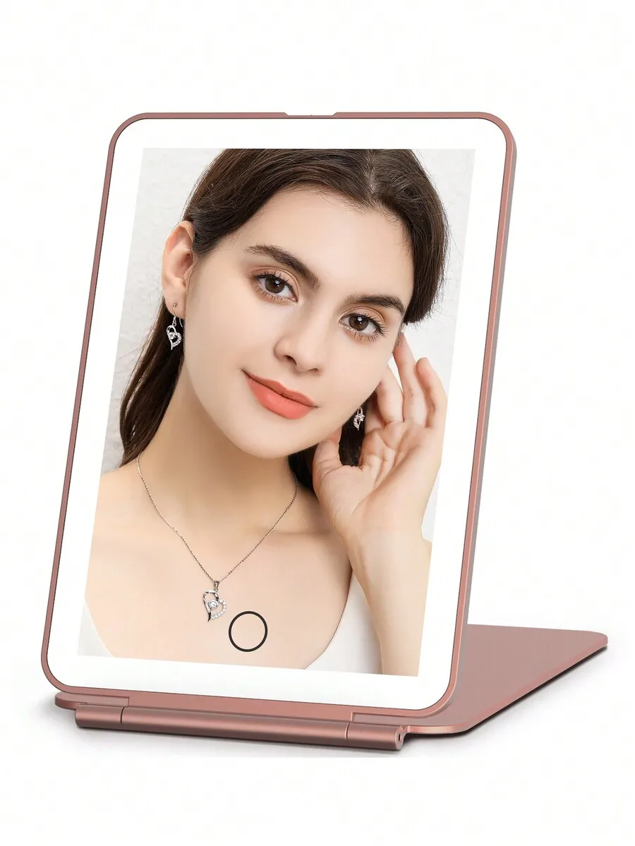 

Rechargeable Folding Makeup Mirror With 72 LED Lights 3-Color Dimmable Smart Touch Sensor Portable Tabletop Mirror