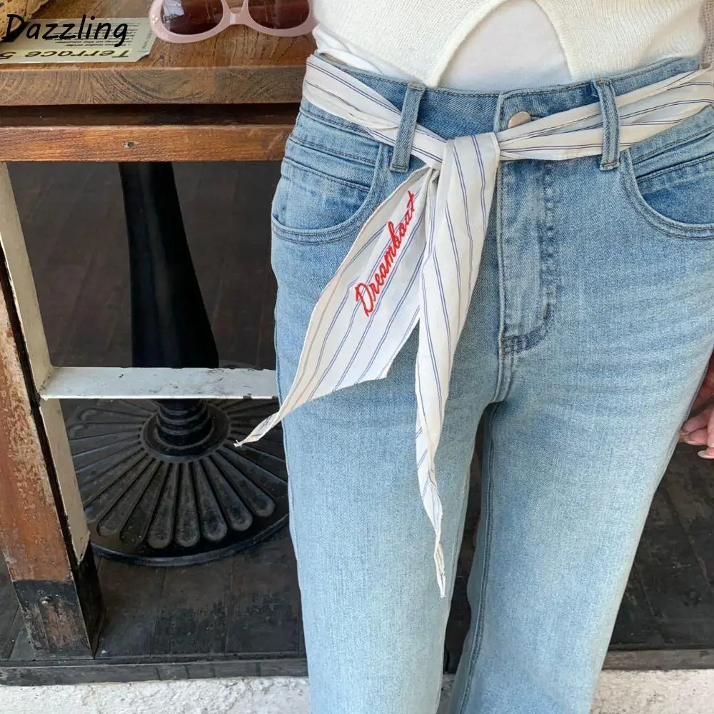 

Letter Striped Embroidered Scarf Hairband Neckerchief Korean Casual Scarf French Style Collocation Clothing Accessories