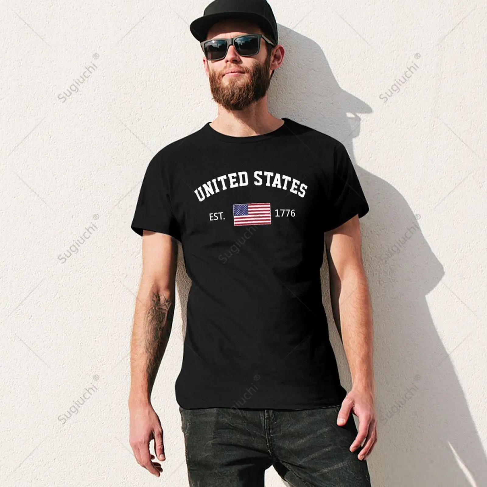 Unisex Men United States USA American Flag EST.1776 Independence Day Tshirt Tees T Shirts Women Boys 100% Cotton T-Shirt