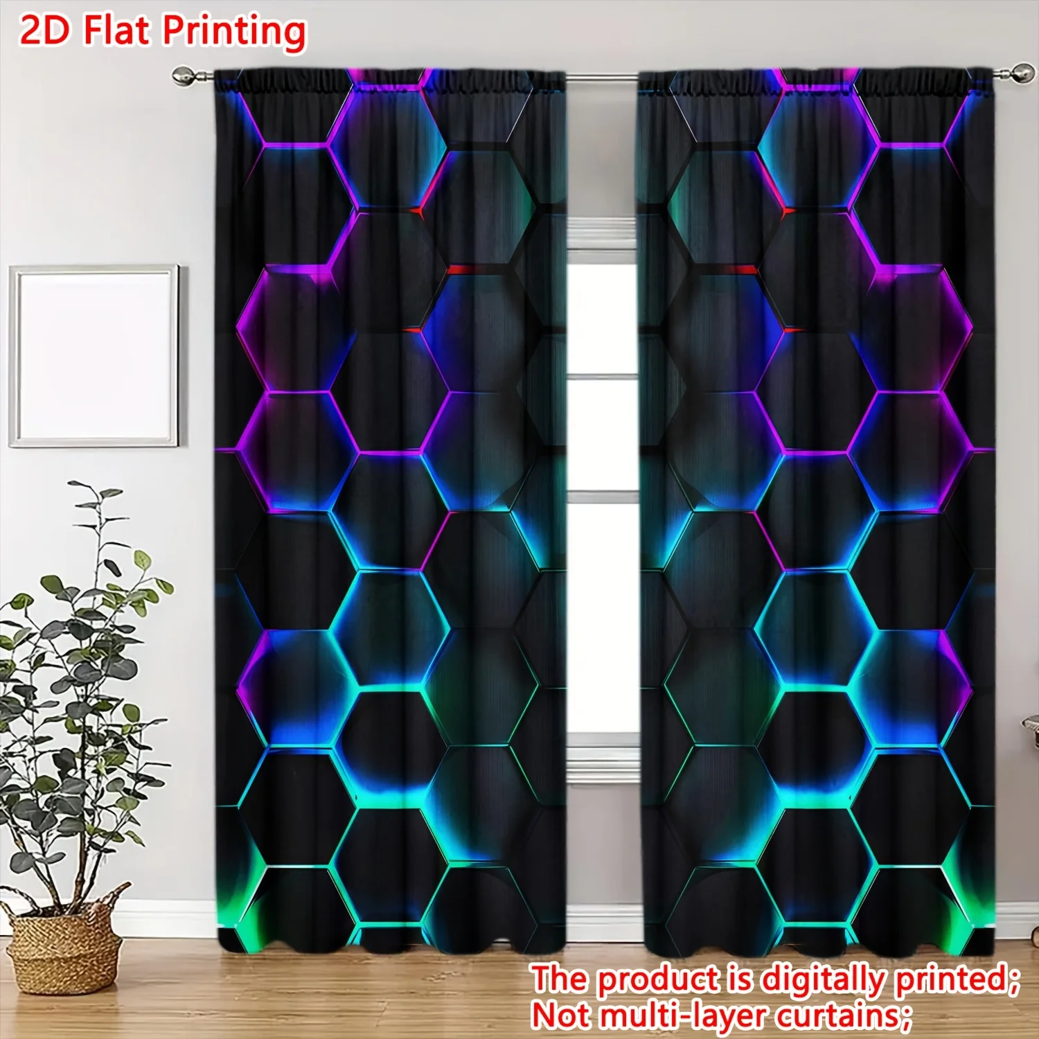 Modern Geometric Hexagon Pattern Living Room Curtains Black Blue Purple Home Decor Window Drapes