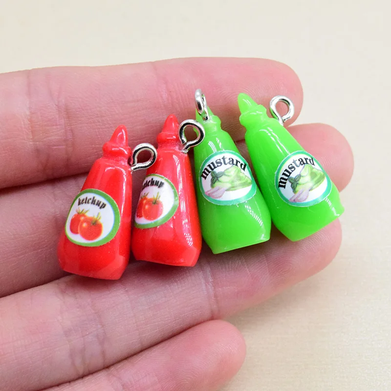 10pcs Mini Simulated Mustard Tomato Sauce Resin Charms For Earring Keychain Making Diy Craft Funny Jewelry Pendant  D229