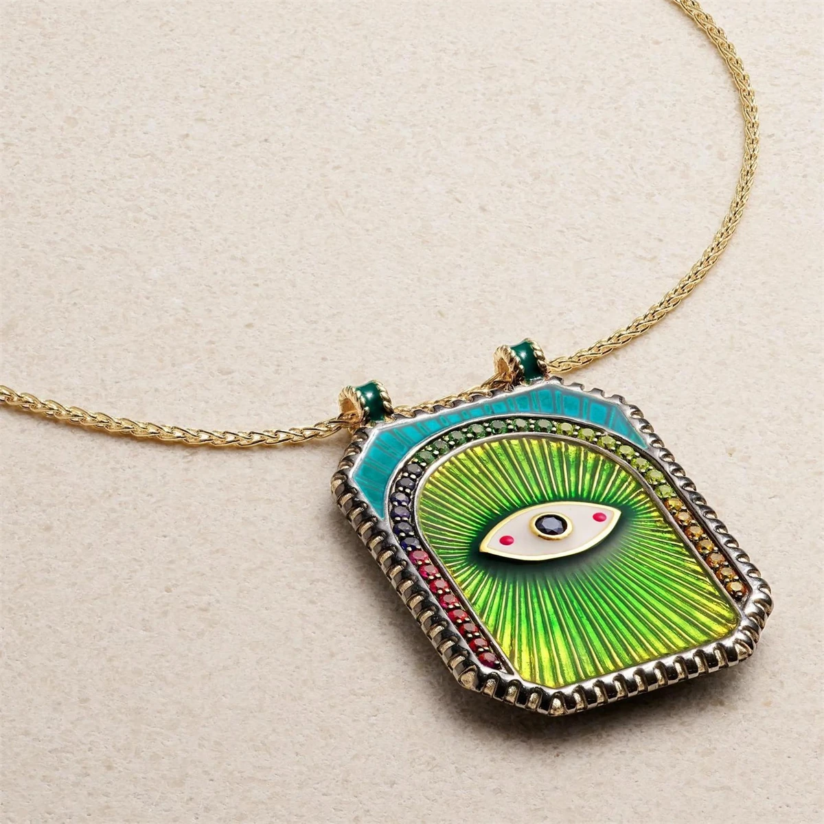 Literary retro style Tarot card generous card necklace Devil's Eye mushroom clover gold-plated color preservation necklace