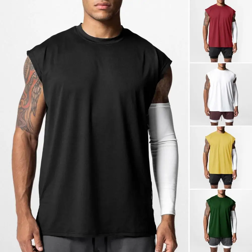 Men Fitness Vest Solid Color Sleeveless Shirt Men's Sleeveless Summer Vest with Wide Shoulders Soft Stretchy Fabric for Fitness