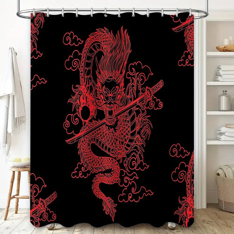 Dragon Shower Curtain Japanese Art Mythical Beast Tapestry Home Decor Washroom Divider Panel Oriental Style Bathroom Accessories