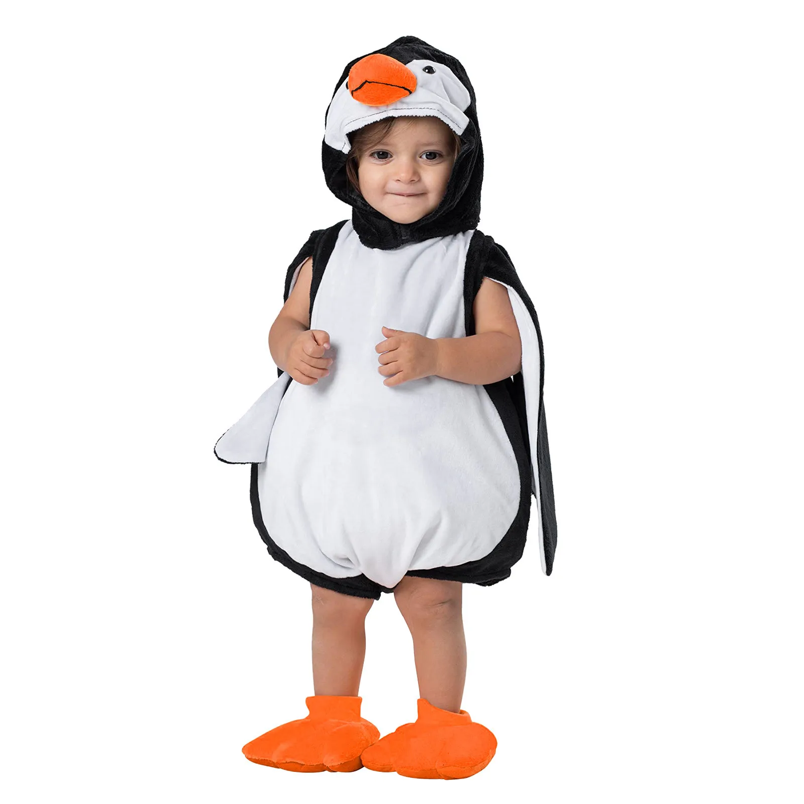 Baby Christmas Romper Hoodie Fleece Baby Costume Cartoon Penguin Jumpsuit Cosplay Girls Romper Jumpsuit Infant Christmas Clothes