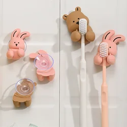 Cute Cartoon Rabbit Toothbrush Holder Silicone Wall-mounted Suction Cup Hook Sundries Storage Rack Bathroom Accessories