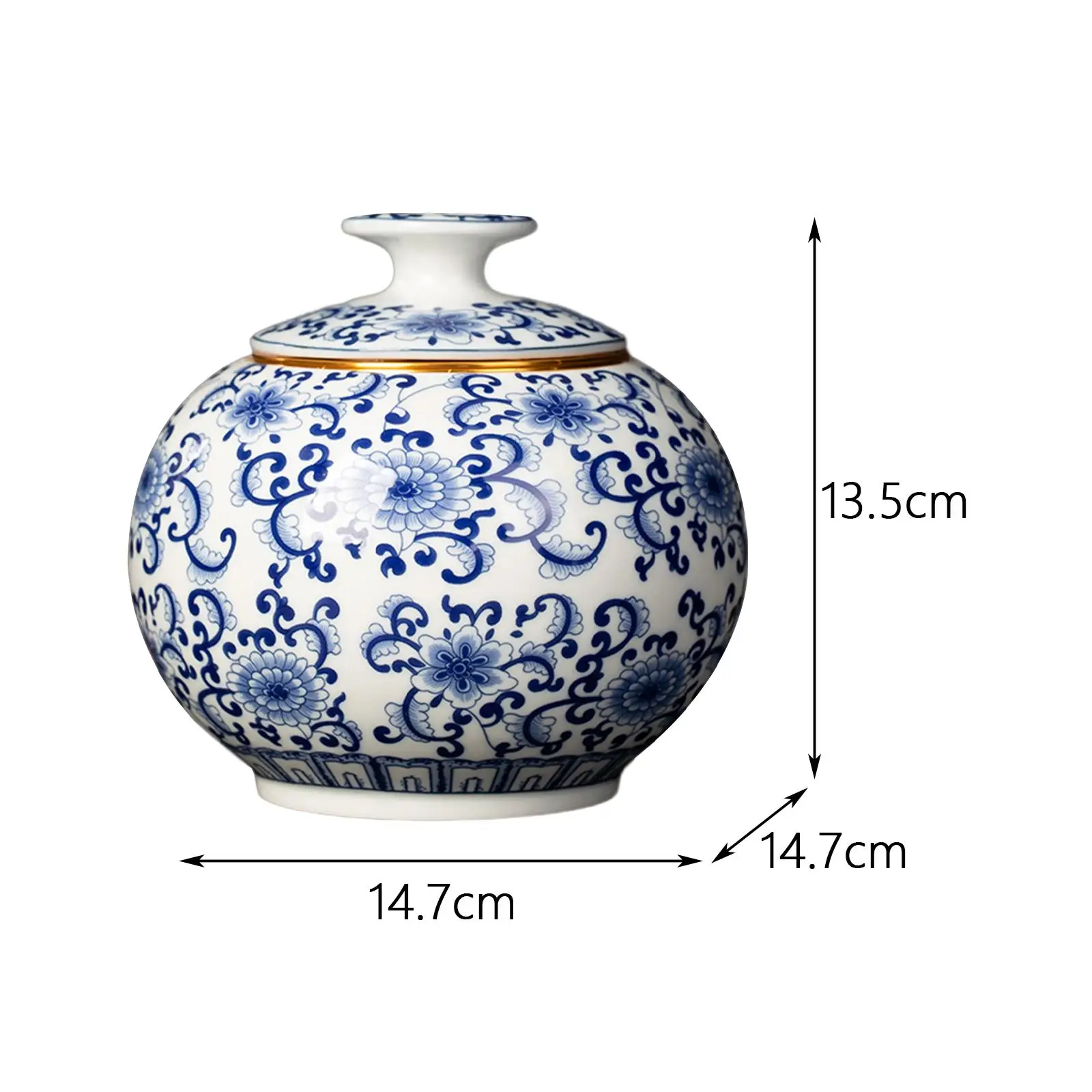 Ginger Jar Temple Jar Tea Storage Jar Glazed Blue and White Vase Floral Print Jar for Desktop Weddings Home Piece Office Decor