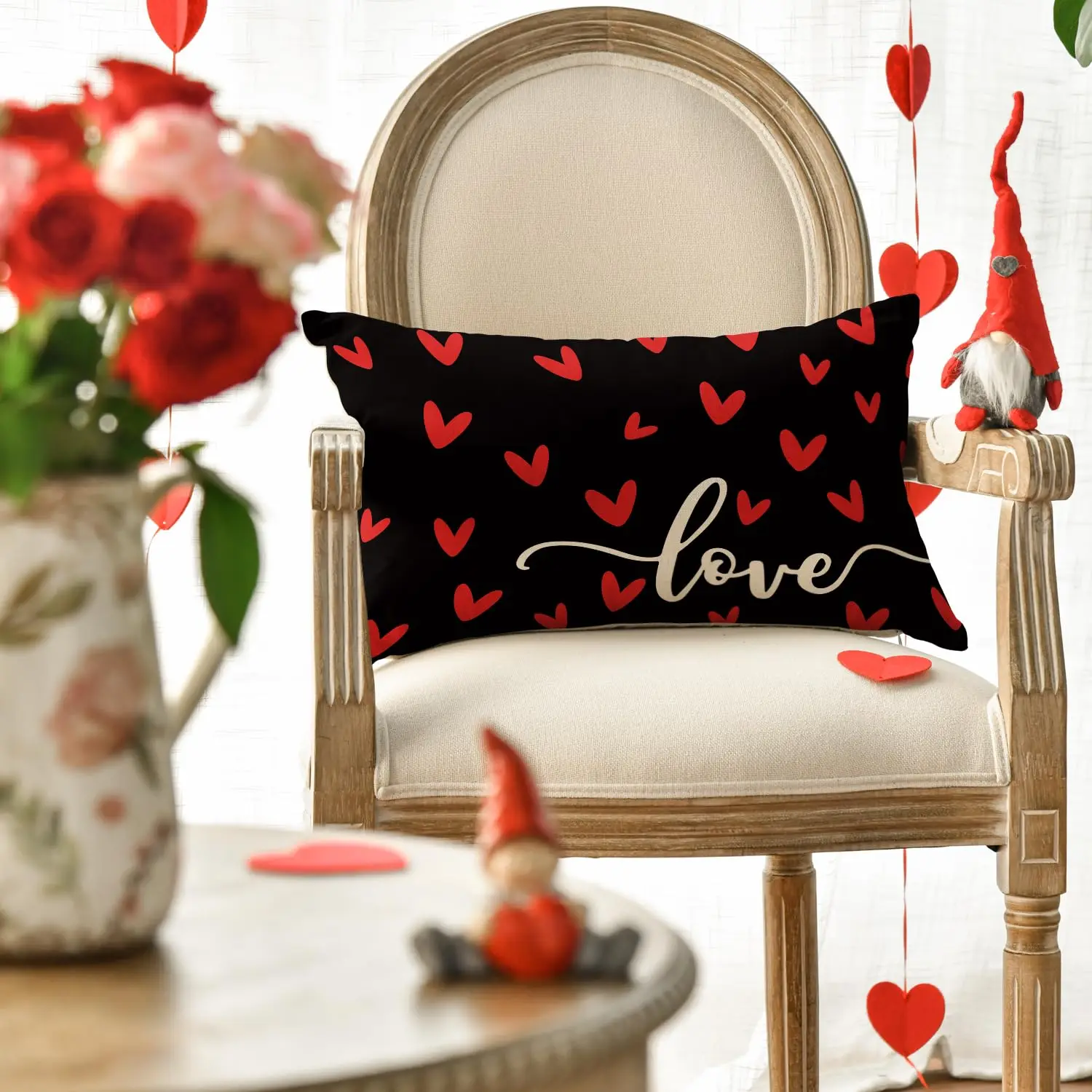 Valentine's Day Love Black Throw Pillow Cover, 12 x 20 Inch Anniversary Wedding Cushion Case Decoration for Sofa Couch