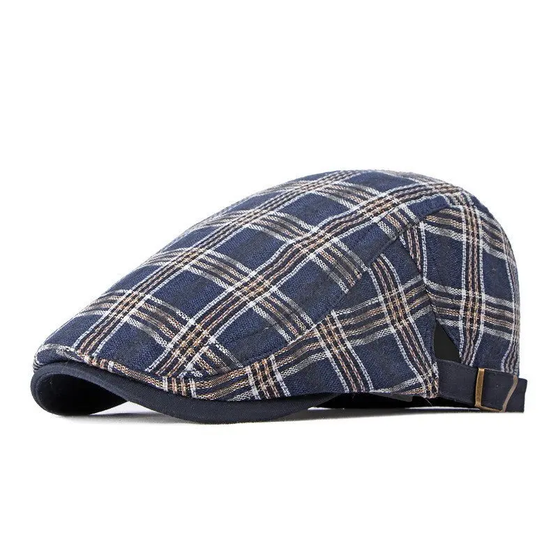 Spring Cotton Plaid Print Newsboy Caps Flat Peaked Cap Men and Women Painter Beret Hats 110