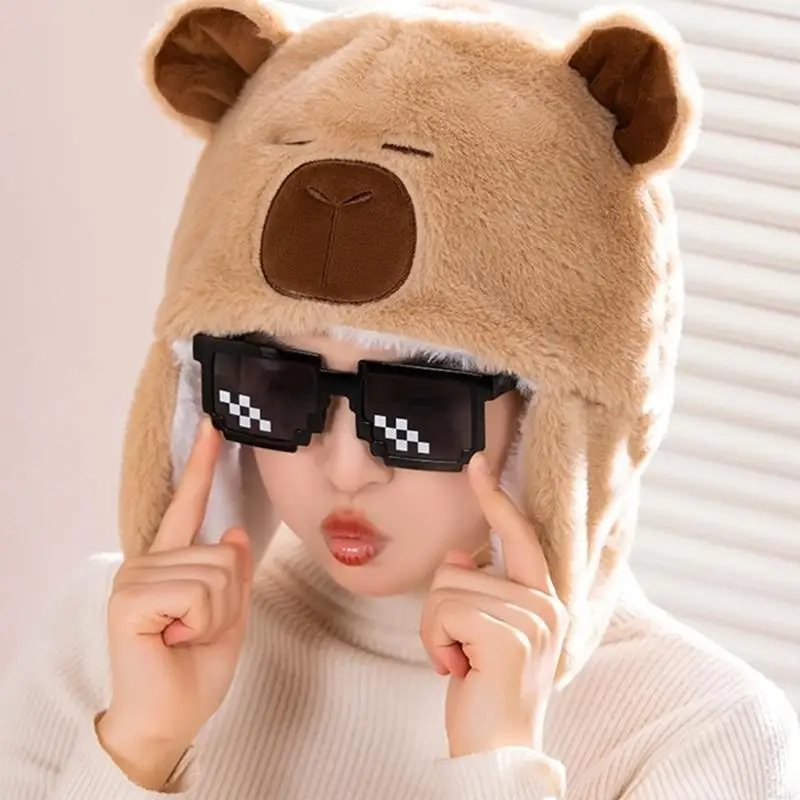 

39BC Animal Thermal Capybara Plush Hat Windproof Ear Ears Hats