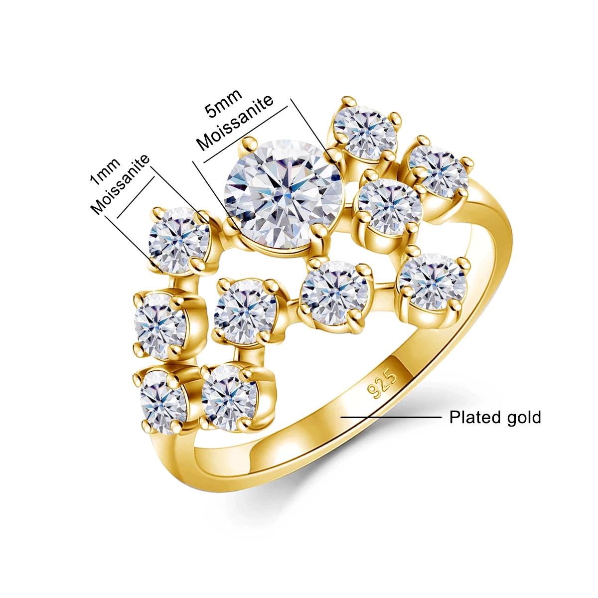 Trendige Moissanit-Ringe mit vielen Steinen in D-Farbe, zertifizierter Luxus-Designerschmuck für Frauen, funkelndes, einzigartiges Geschenk für Damen. – Detail 1