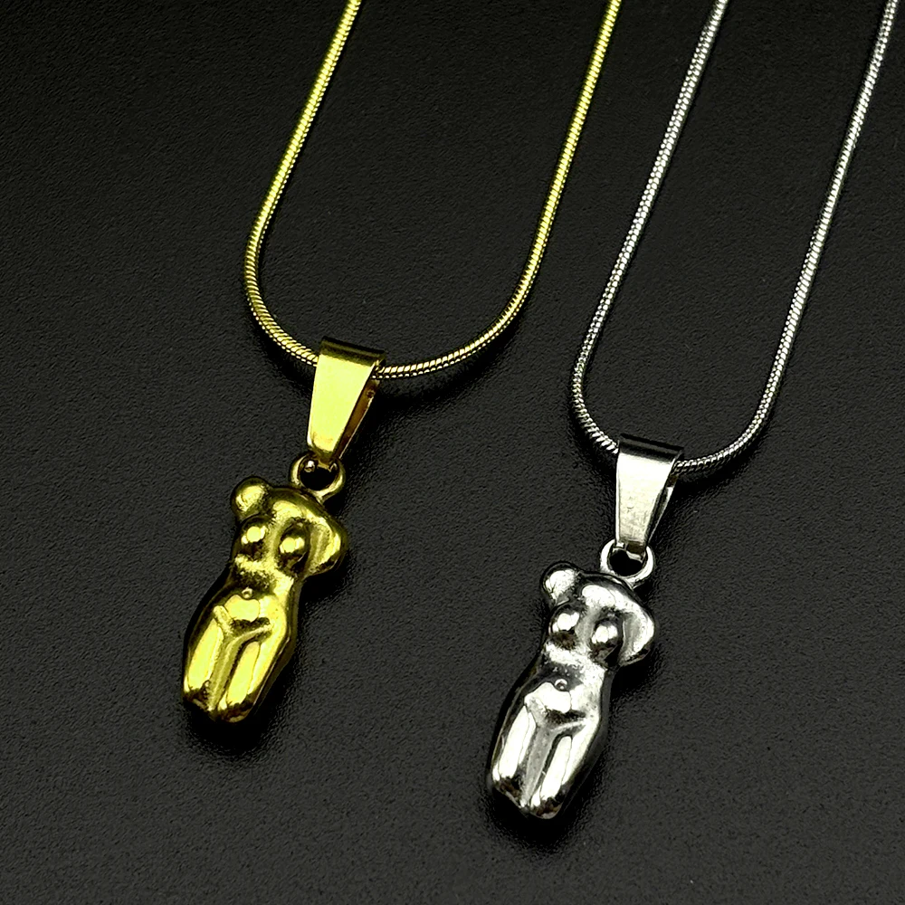 Abstract Female Body Pendant Necklace Gold Color Stainless Steel Simple Women Figure Party Fashion Chain Jewelry Accessory