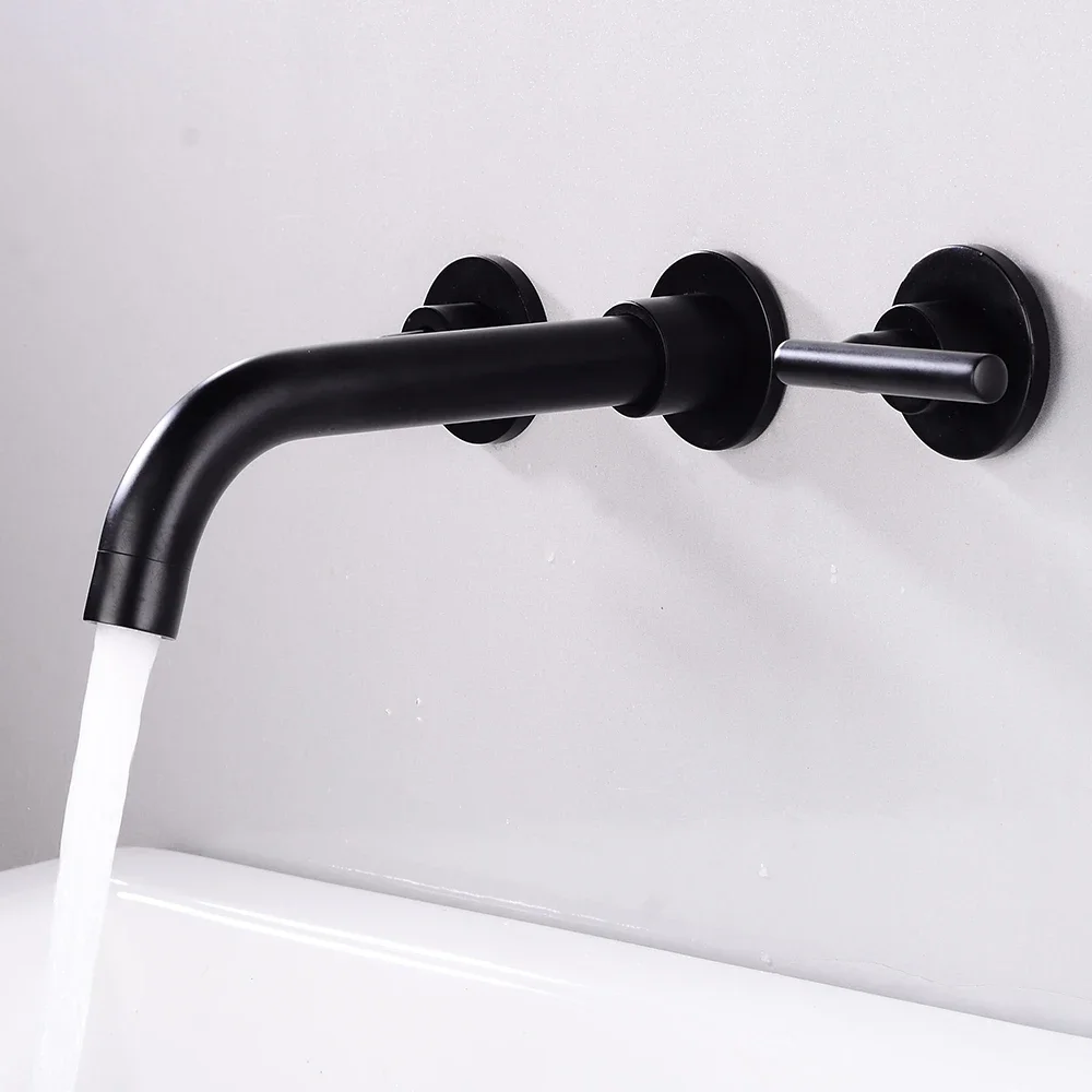 BAKALA Brass Matte Black Bathroom Sink Faucet Tap Hot Cold Wash Basin Water Swivel Spout Wall Mounted Bath Mixer