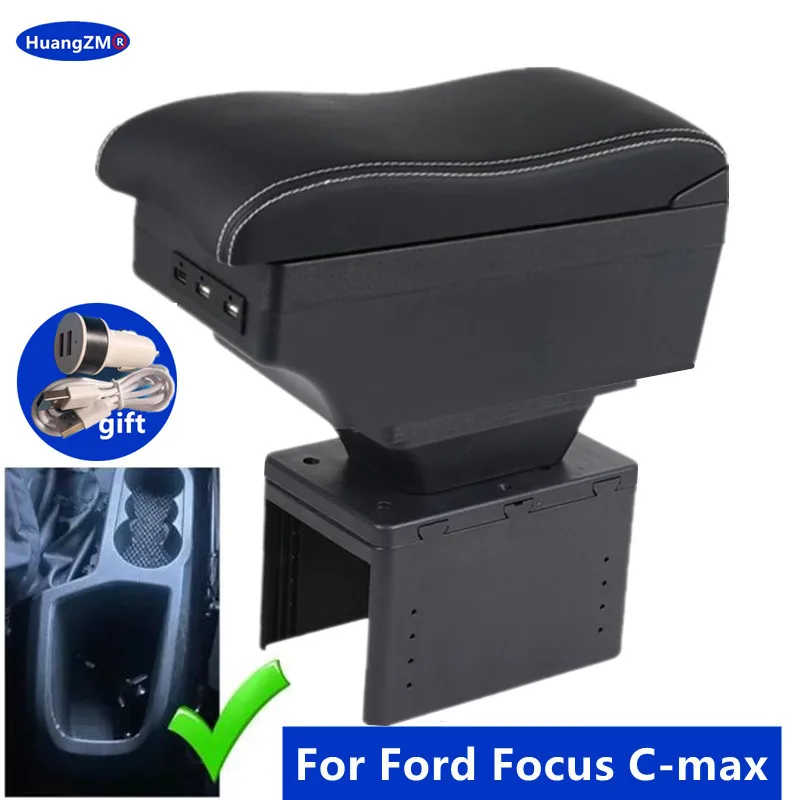 

For Ford Focus Car Armrest Box for Ford Focus C-max Car Armrest Central storage Box Interior Retrofit with USB Car Accessories