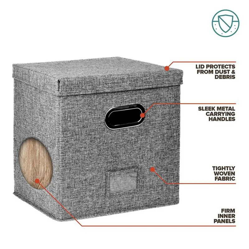 

A27F-2X Vinyl Record Storage Box With Lid And Handles, LP Record Organizer, Stylish Home Decor, Protective Album Holder