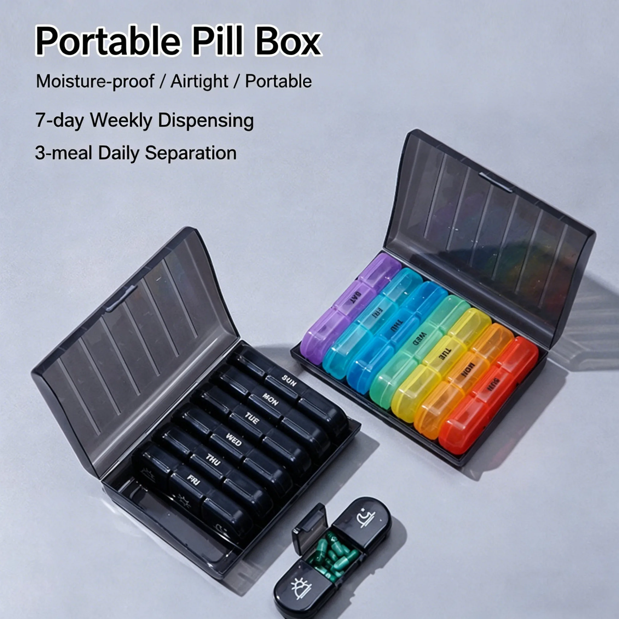 7 Days Weekly Pill Organizer, 21 Compartments Portable Travel Pill Box, 3 Times A Day Morning Noon Night Medicine Dispenser, Sea