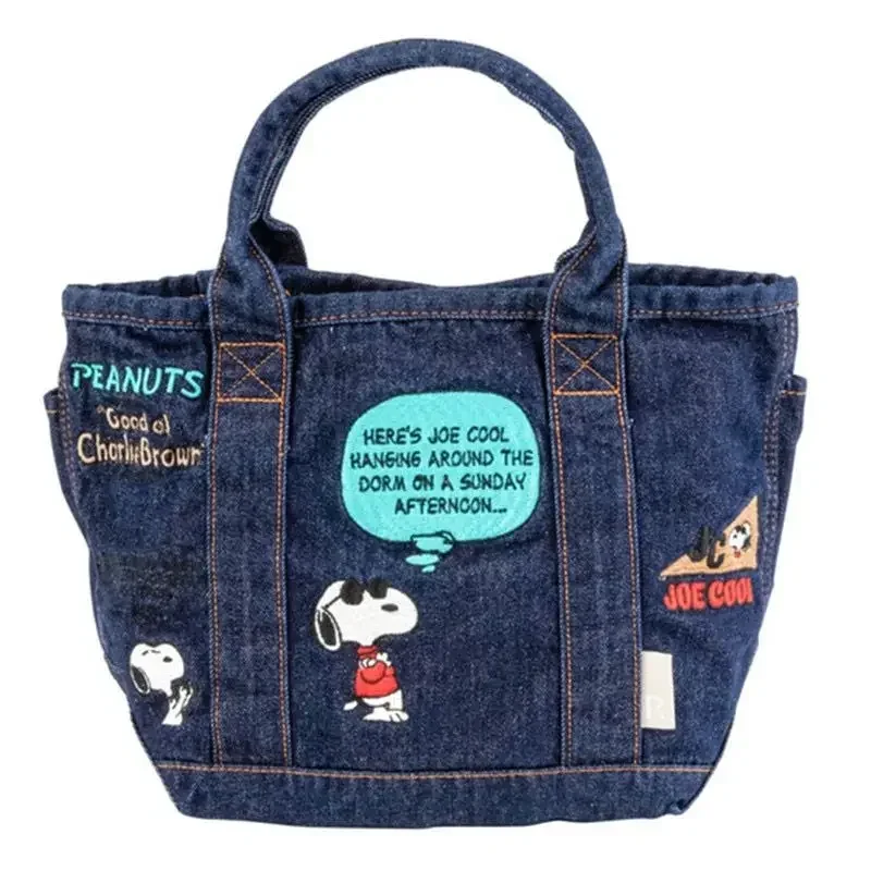 Snoopy Peanuts comic cartoon cute denim embroidery retro style handbag office worker lunch bag daily versatile fresh and casual