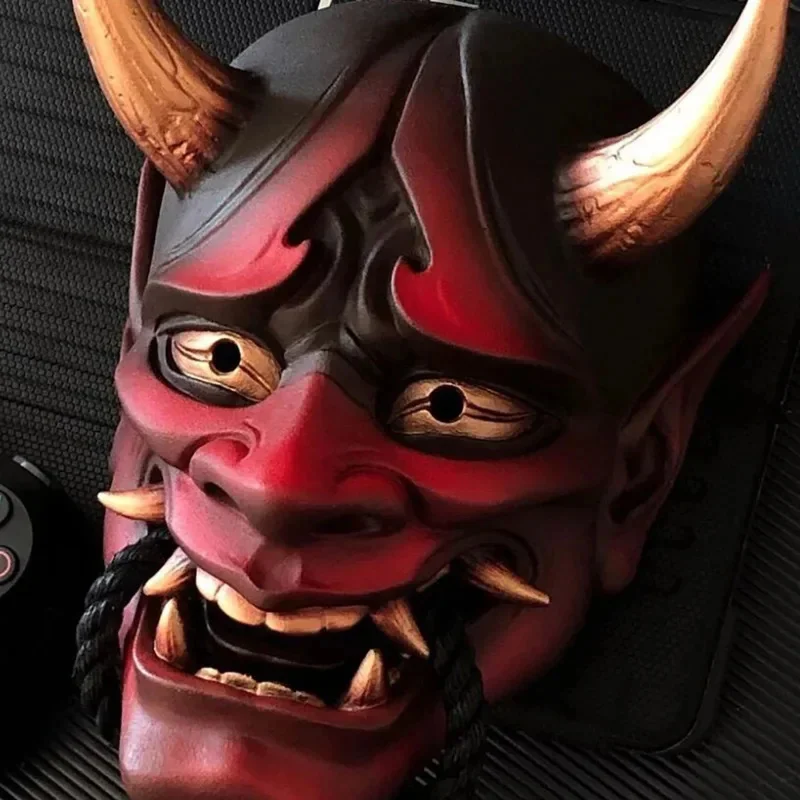 Hannya Demon Mask Ghost Oni Samurai Noh Kabuki Red Prajna Latex Mask Adult Unisex Halloween Cosplay Props