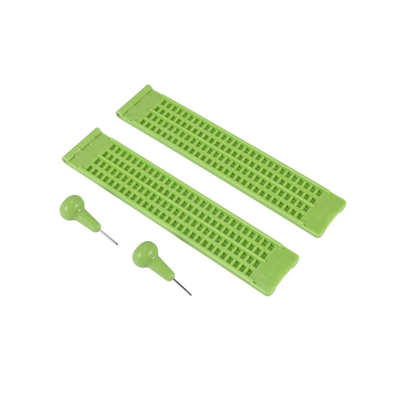 2X 4 Lines 28 Cells Braille Slate Braille Writing Slate Plastic Braille Slate Kit, Green (2)