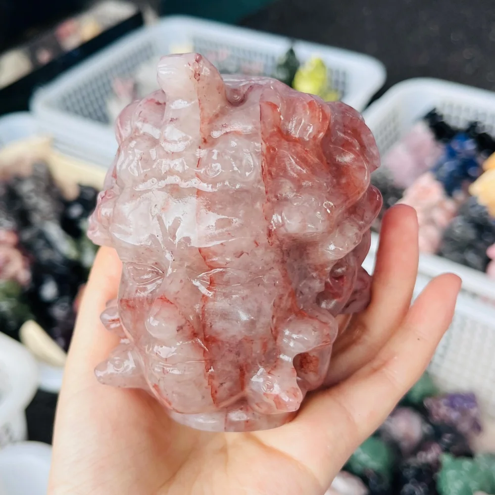10cm Natural Crystal Hand Red Fire Quartz Hematoid Medusa Head Sculpture Healing Crafts For Decoration Gift
