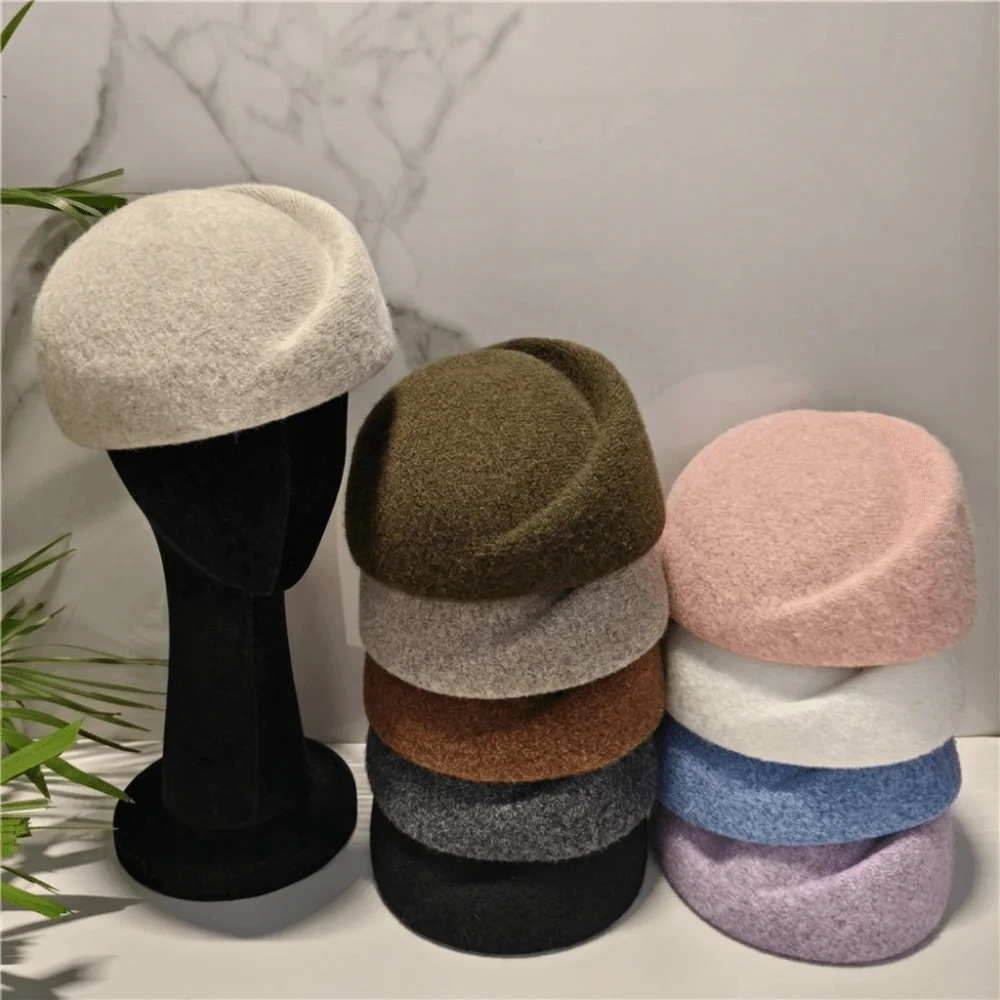 Classic Wool Blend Pillbox Hat Brimless Teardrop Beret Hat Hepburn Silhouette Foldable Top Hat Wedding Occasion