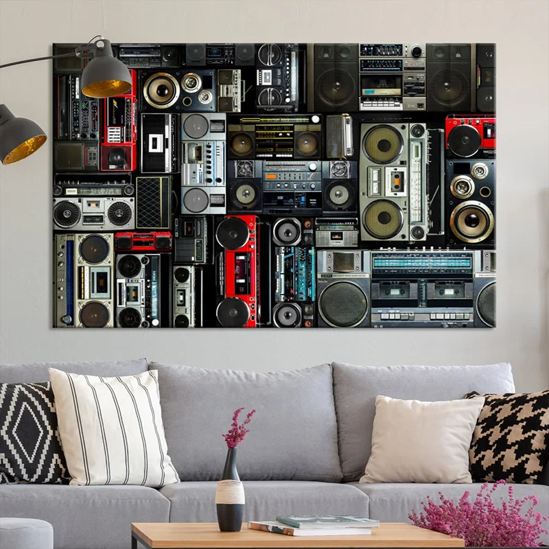 80s Vintage Boombox Radio Canvas Painting Wall Art Retro Music Recorder Posters and Prints for Living Room Bar Home Decoration