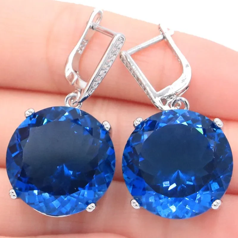 Buy 5 Get 1 Free 35x20mm Big 20mm London Blue Topaz Fire Rainbow Mystic Topaz Kunzite Green Peridot Silver Earrings