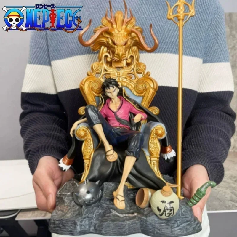 

One Piece Figure Luffy Gk Sitting Four Imperial Throne Dragon Chair Luffy Hand Model Set Up A Straw Hat Group Luffy Statue Gift