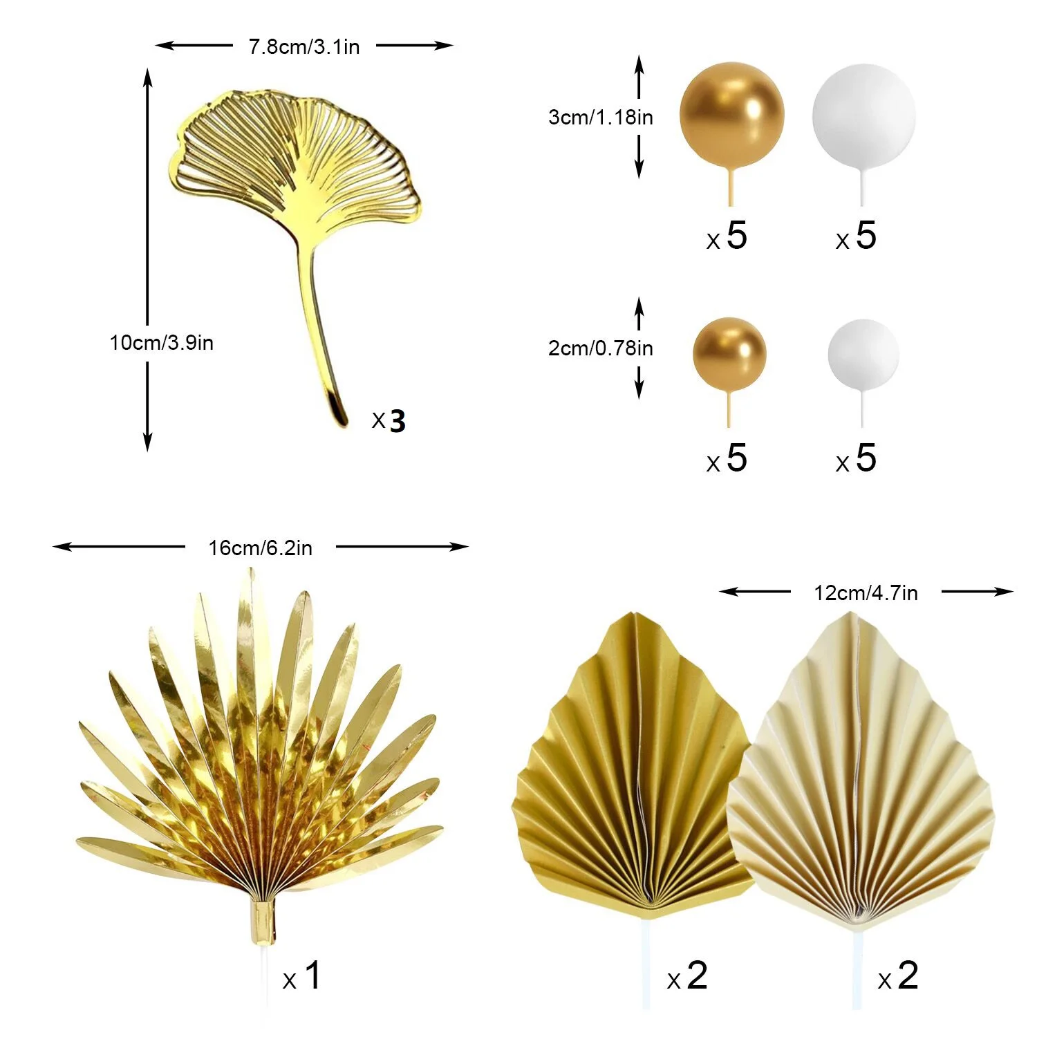 Cake Decoration Balls Gold Palm Leaves Cake Decoration Bohemian White Gold Ball Cake Decoration Boho Party Supplies