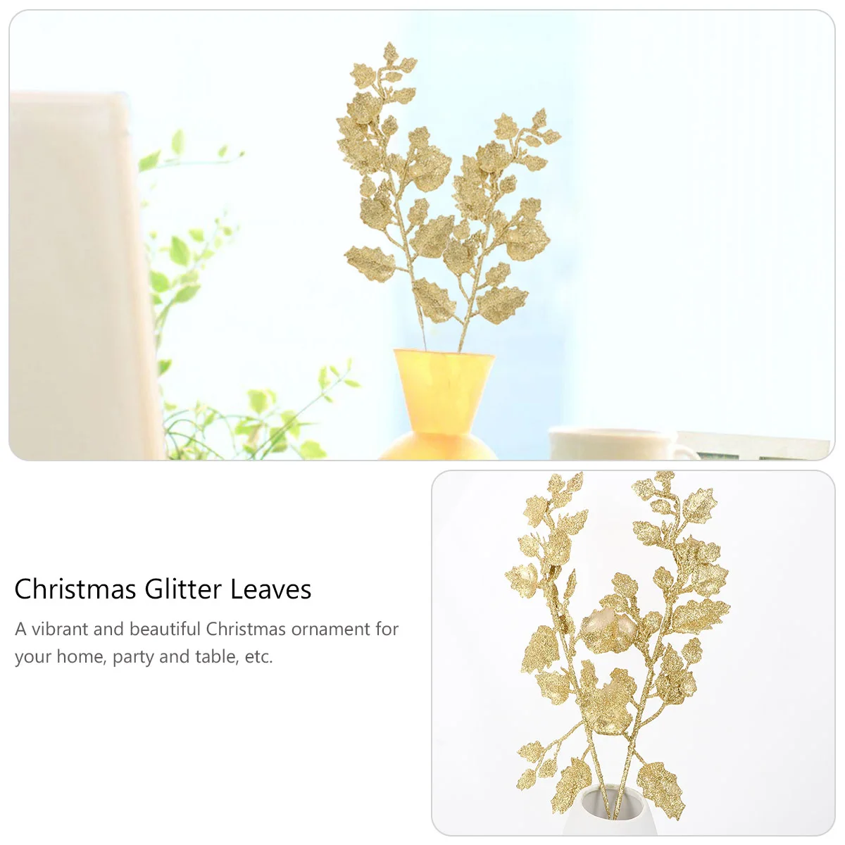 

10 Pack Glittered Bay Leaf Xmas Ornaments Artificial Leaves for Christmas Tree Decor Holiday Home Festive Lighting Display