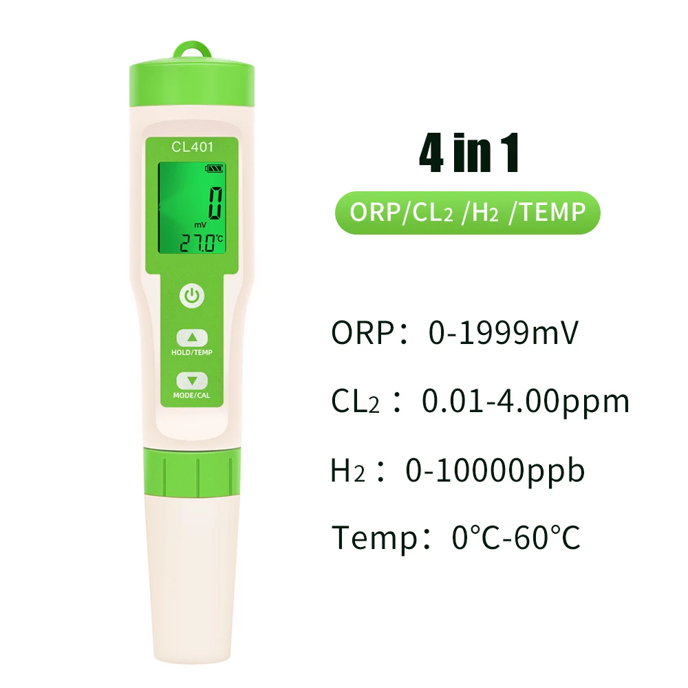 5-in-1-Chlormessgerät PH-Messgerät ORP H2 Temp Cl2 Detektor Wasserqualitätsmonitor Testwerkzeug Filter für Schwimmbad SPA Wasser