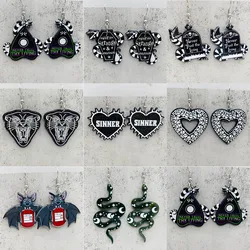 New Halloween Jewelry Dark Hip Hop Skull Head Raven Snake Bat Acrylic Drop Earrings for Women Holiday Party Gift