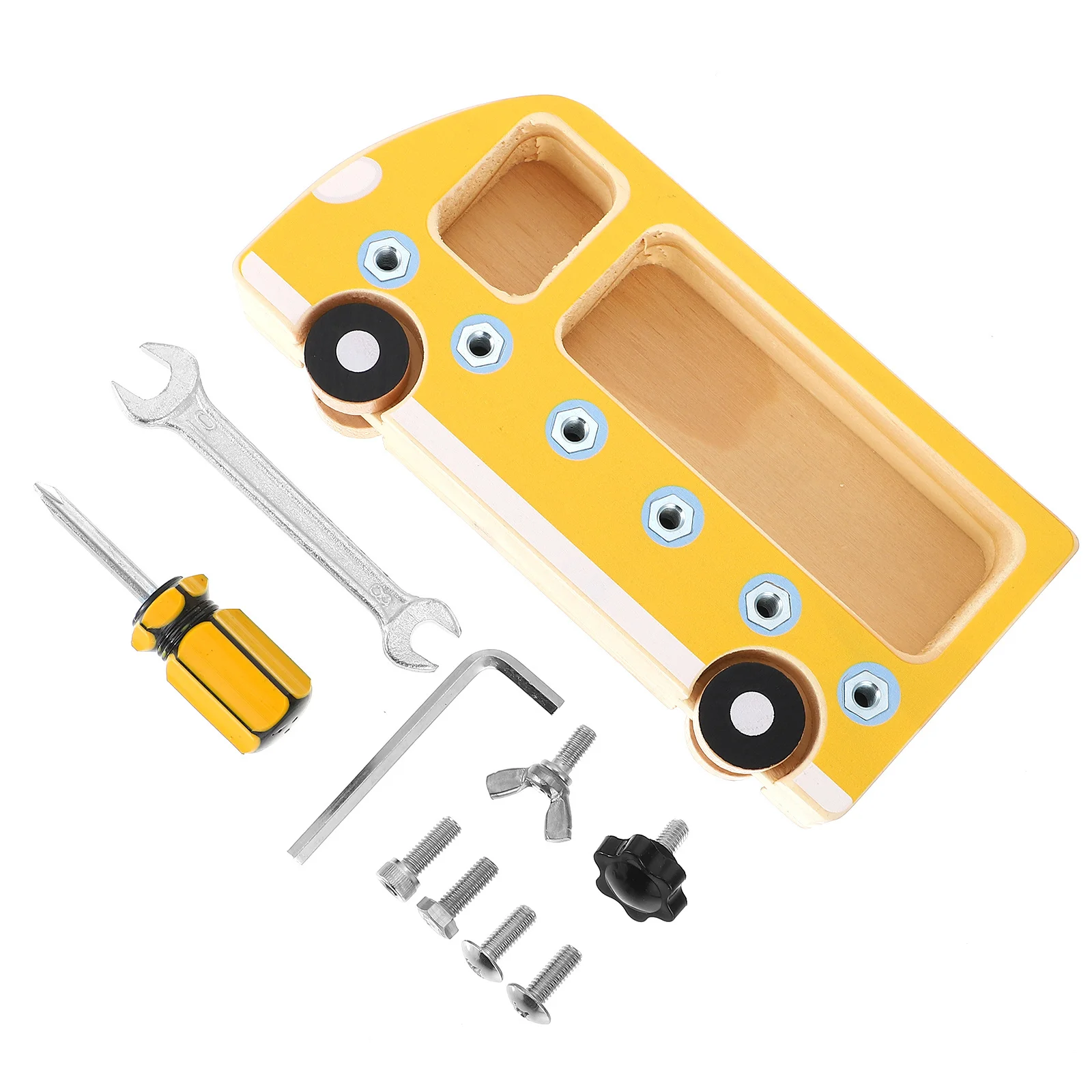1Set Holz Beschäftigt Bord Bus Geformt Sichere Pädagogische Grundlegende Fähigkeiten Training Lernen Schraube Kognitive Hand Auge Koordination